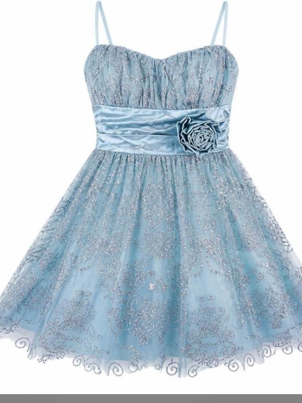 B. Smart Light Blue Sparkle Tulle Cocktail Dress with Rosette Waist